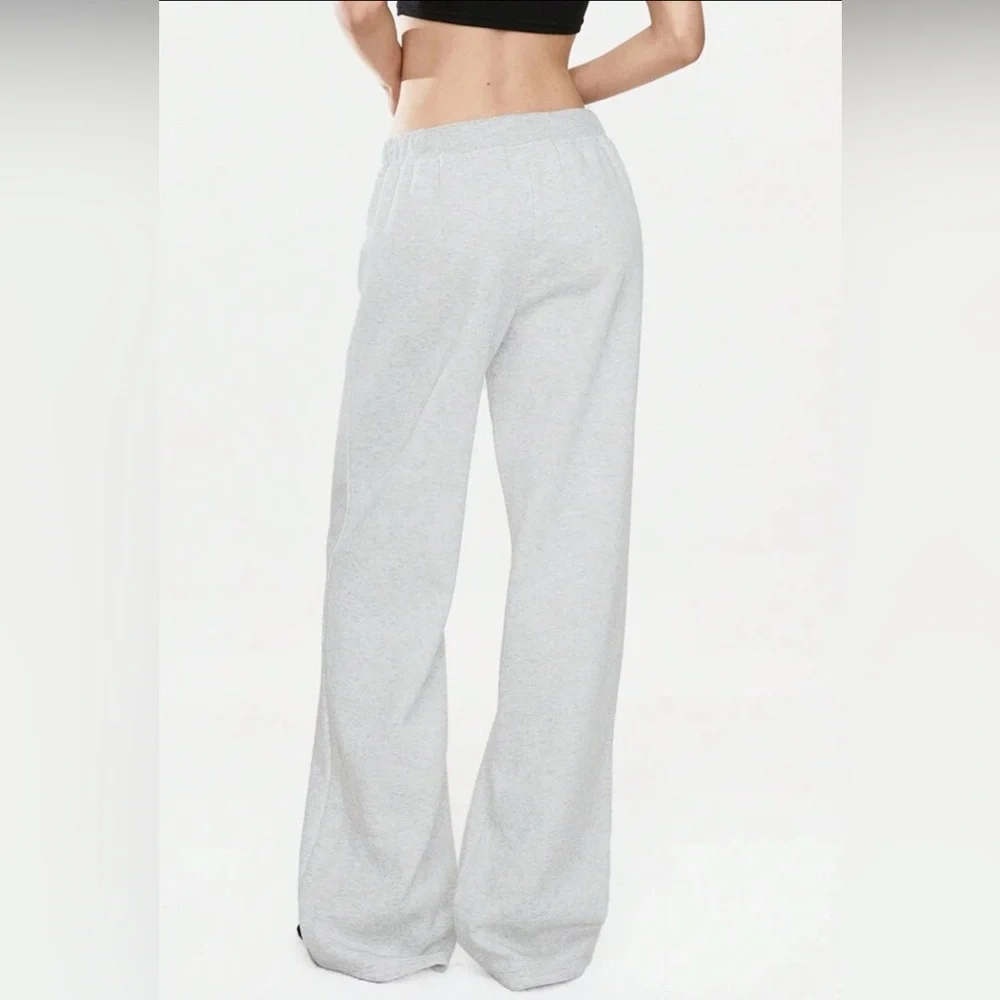 Sz L(8-10) ladies Shein Gray Wide-Leg Sweatpants with pockets &drawstring fleece - Picture 2 of 11